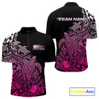 Custom Black And Pink Tribal Turtle Bowling Quarter Zip, Polynesian Bowling Outfit