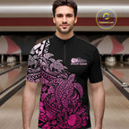 Custom Black And Pink Tribal Turtle Bowling Quarter Zip, Polynesian Bowling Outfit