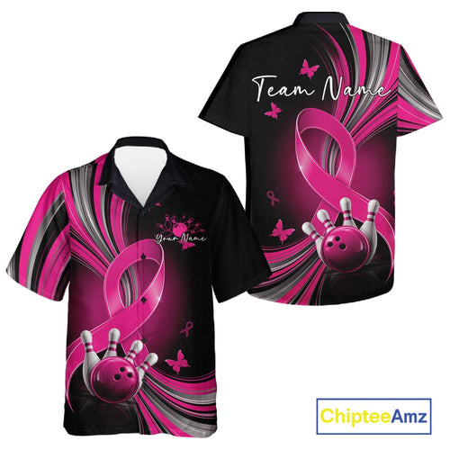 Custom Hope Pink Ribbon Butterfly Bowling Shirt And, Breast Cancer Bowling Shirt