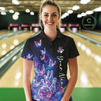 Custom Hologram Butterfly Bowling Polo Shirts, Galaxy Bowling Team Jerseys