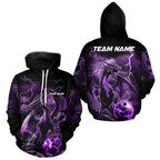 Black And Purple Thunder Lightning Custom Dragon Bowling And Hoodie Shirts, Bowling Uniform