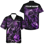 Black And Purple Thunder Lightning Custom Dragon Bowling Hawaiian Shirts, Bowling Uniform