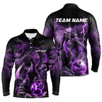 Black And Purple Thunder Lightning Custom Dragon Bowling Team Shirts, Bowling Uniform