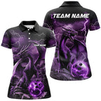 Black And Purple Thunder Lightning Custom Dragon Bowling Team Shirt, Bowling Uniform