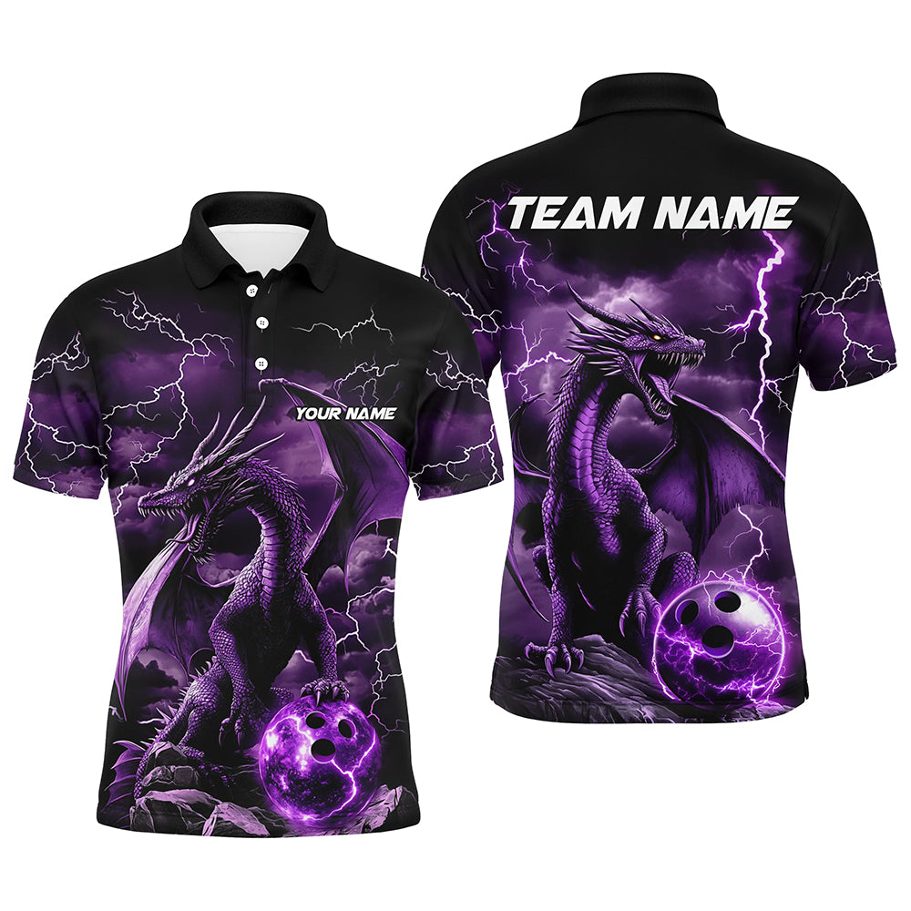 Black And Purple Thunder Lightning Custom Dragon Bowling Team Shirts, Bowling Uniform