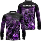 Black And Purple Thunder Lightning Custom Dragon Bowling Team Shirts, Bowling Uniform