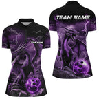 Black And Purple Thunder Lightning Custom Dragon Bowling Team Shirt, Bowling Uniform