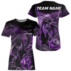 Black And Purple Thunder Lightning Custom Dragon Bowling T-Shirts Shirts, Bowling Uniform