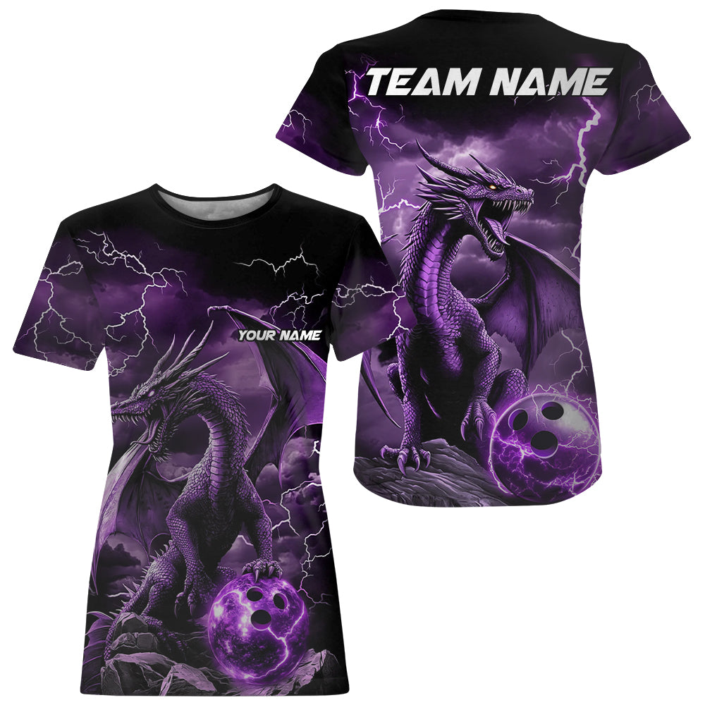 Black And Purple Thunder Lightning Custom Dragon Bowling T-Shirts Shirts, Bowling Uniform