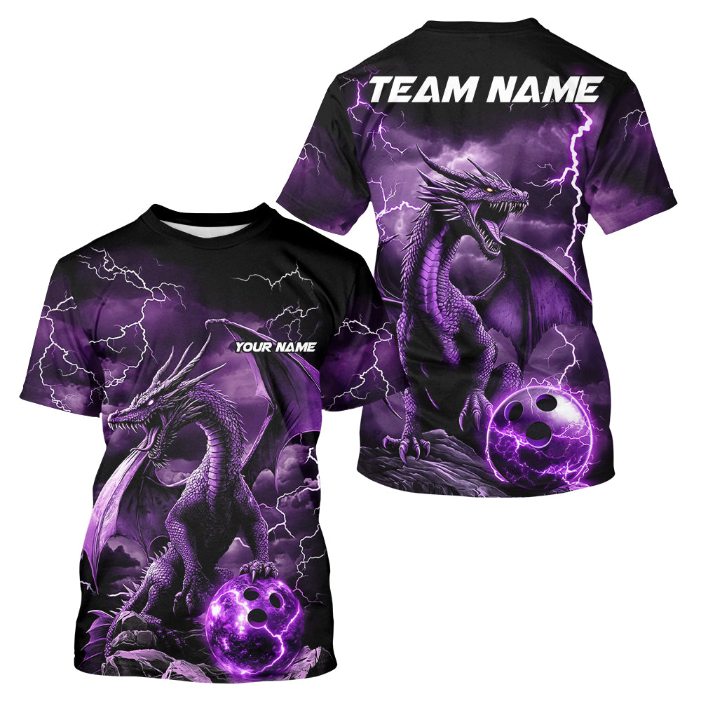 Black And Purple Thunder Lightning Custom Dragon Bowling T-Shirts Shirts, Bowling Uniform