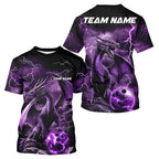 Black And Purple Thunder Lightning Custom Dragon Bowling T-Shirts Shirts, Bowling Uniform