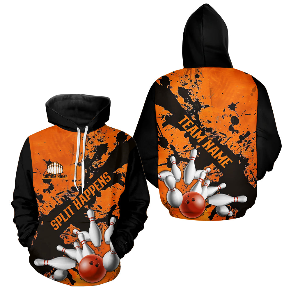 Split Happens Funny Orange Strike Bowling And Hoodie Shirts For Team, Bowling Apparel