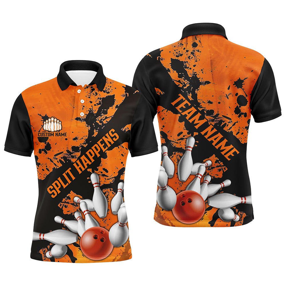 Split Happens Funny Unisex Orange Strike Bowling Shirts For Bowling Team, Bowling Apparel