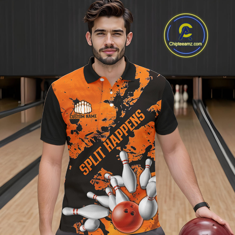 Split Happens Funny Unisex Orange Strike Bowling Shirts For Bowling Team, Bowling Apparel