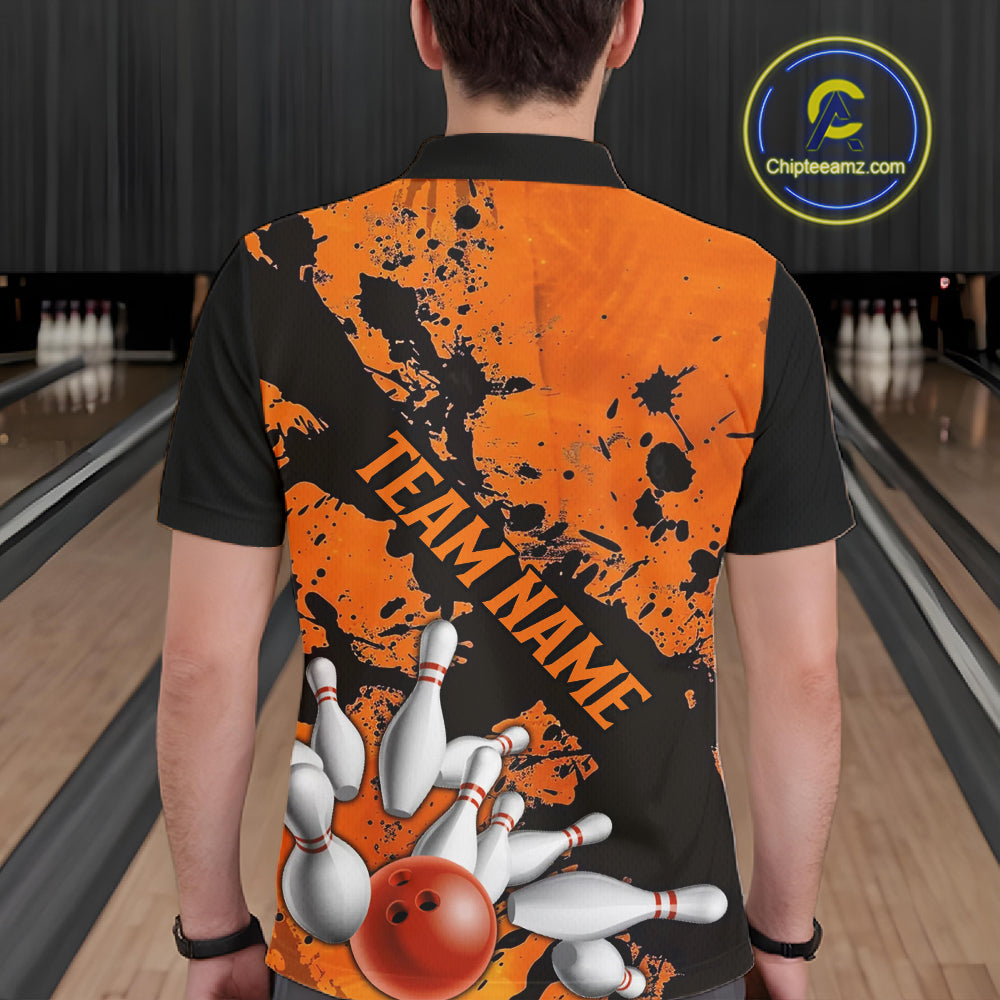 Split Happens Funny Unisex Orange Strike Bowling Shirts For Bowling Team, Bowling Apparel