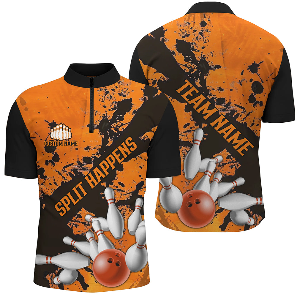Split Happens Funny Unisex Orange Strike Bowling Shirts For Bowling Team, Bowling Apparel