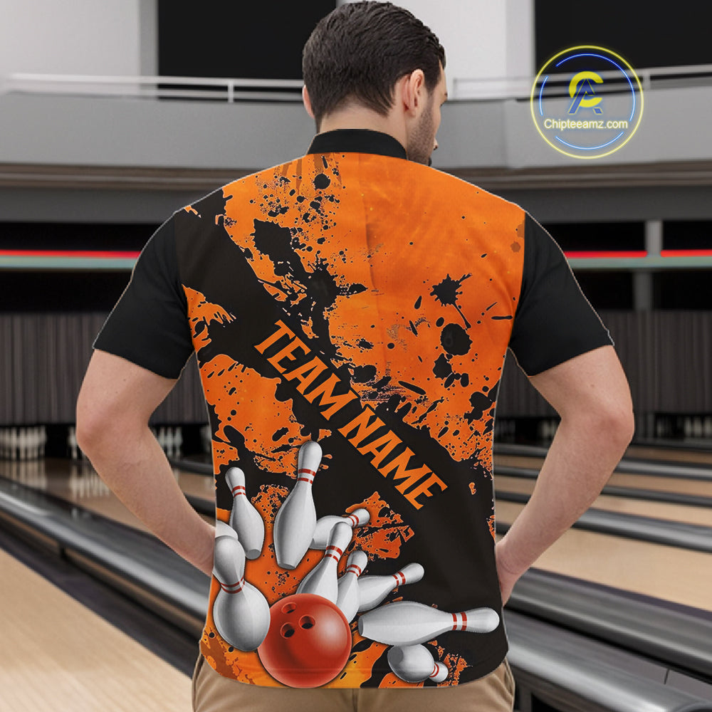Split Happens Funny Unisex Orange Strike Bowling Shirts For Bowling Team, Bowling Apparel
