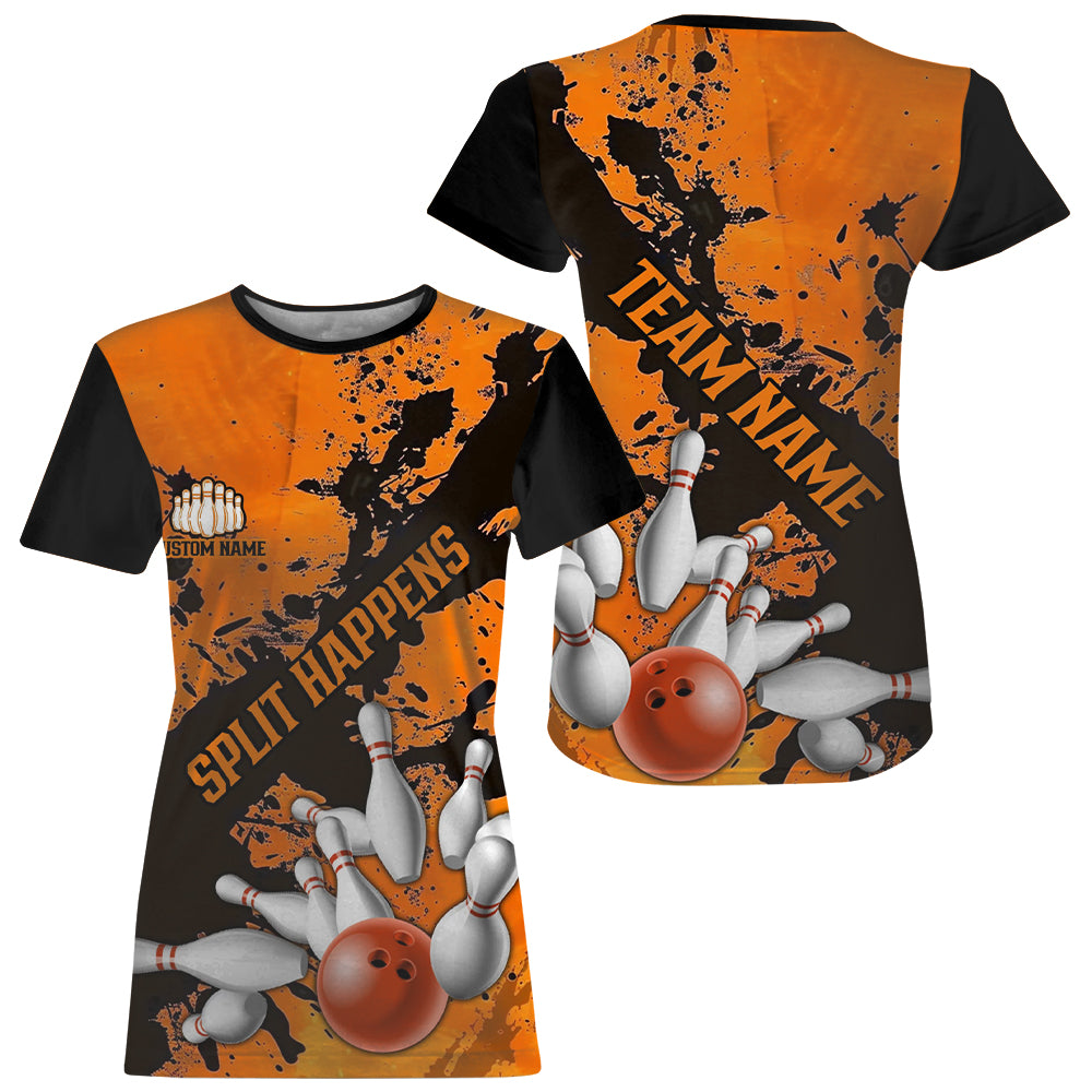 Split Happens Funny Orange Strike Bowling T-Shirts For Team, Bowling Apparel