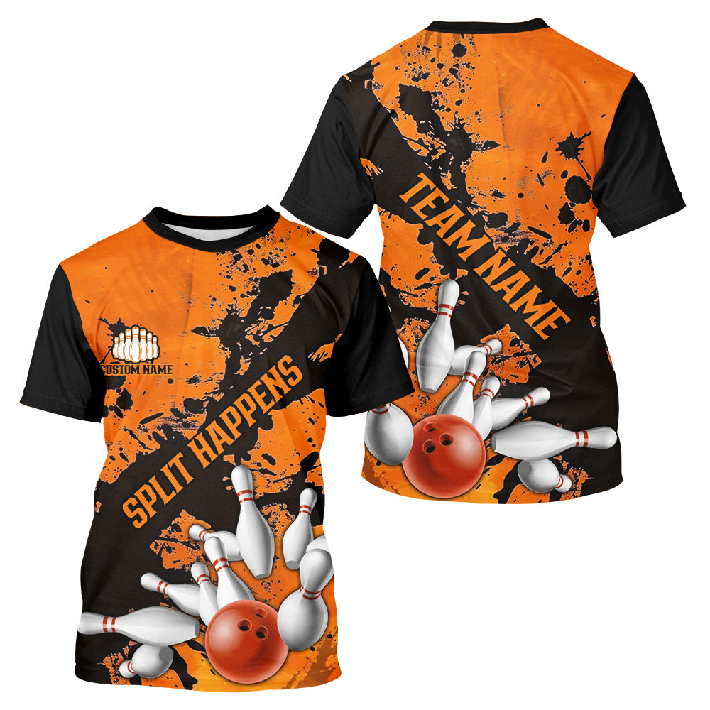 Split Happens Funny Orange Strike Bowling T-Shirts For Team, Bowling Apparel
