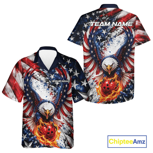 American Flag Eagle Custom Patriotic Bowling Jersey, Bowling Team And Button Up Shirt