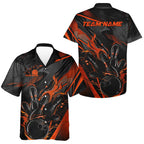 Custom Black And Orange Flame Bowling Team And Hawaiian Shirts, Fire Bowling Jerseys