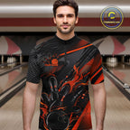 Custom Black And Orange Flame Bowling Team Quarter-Zip Shirts, Fire Bowling Jerseys