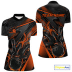 Custom Black And Orange Flame Bowling Team Quarter-Zip Shirts, Fire Bowling Jerseys
