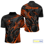 Custom Black And Orange Flame Bowling Team Quarter-Zip Shirts, Fire Bowling Jerseys