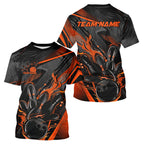 Custom Black And Orange Flame Bowling Team T-Shirts Shirts, Fire Bowling Jerseys