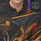 Custom Black And Yellow Flame Bowling Team Polo Shirts, Fire Bowling Jerseys
