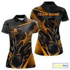 Custom Black And Yellow Flame Bowling Team Polo Shirts, Fire Bowling Jerseys