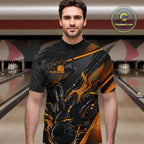 Custom Black And Yellow Flame Bowling Team Quarter-Zip Shirts, Fire Bowling Jerseys