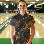Custom Black And Yellow Flame Bowling Team Quarter-Zip Shirts, Fire Bowling Jerseys