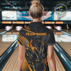 Custom Black And Yellow Flame Bowling Team Quarter-Zip Shirts, Fire Bowling Jerseys