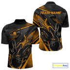 Custom Black And Yellow Flame Bowling Team Quarter-Zip Shirts, Fire Bowling Jerseys