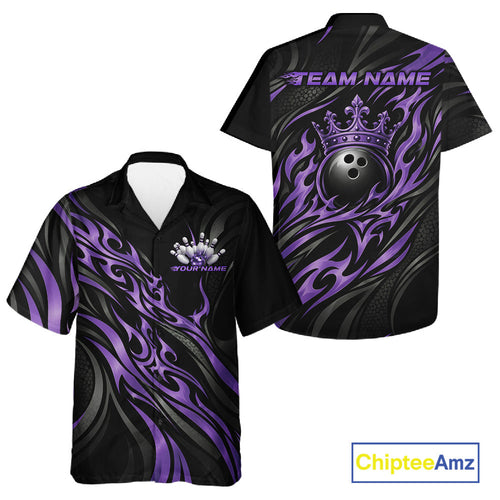 Black And Purple Tribal Custom Crown Bowling Team And Button Up Shirt, Bowler Gift
