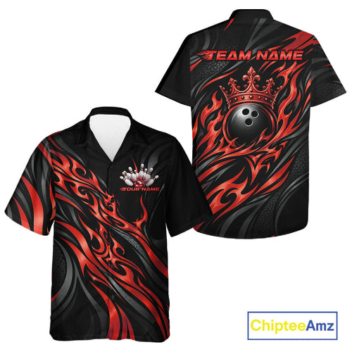 Black And Red Tribal Custom Crown Bowling Team And Button Up Shirt, Bowler Gift
