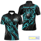 Black And Turquoise Blue Tribal Custom Crown Bowling Team Polo Shirt, Bowler Gift