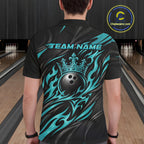 Black And Turquoise Blue Tribal Custom Crown Bowling Team Polo Shirt, Bowler Gift