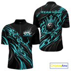 Black And Turquoise Blue Tribal Custom Crown Bowling Team Quarter Zip Shirt, Bowler Gift