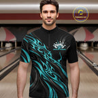Black And Turquoise Blue Tribal Custom Crown Bowling Team Quarter Zip Shirt, Bowler Gift