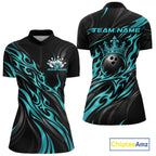 Black And Turquoise Blue Tribal Custom Crown Bowling Team Quarter-Zip Shirt