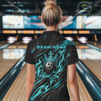 Black And Turquoise Blue Tribal Custom Crown Bowling Team Quarter-Zip Shirt