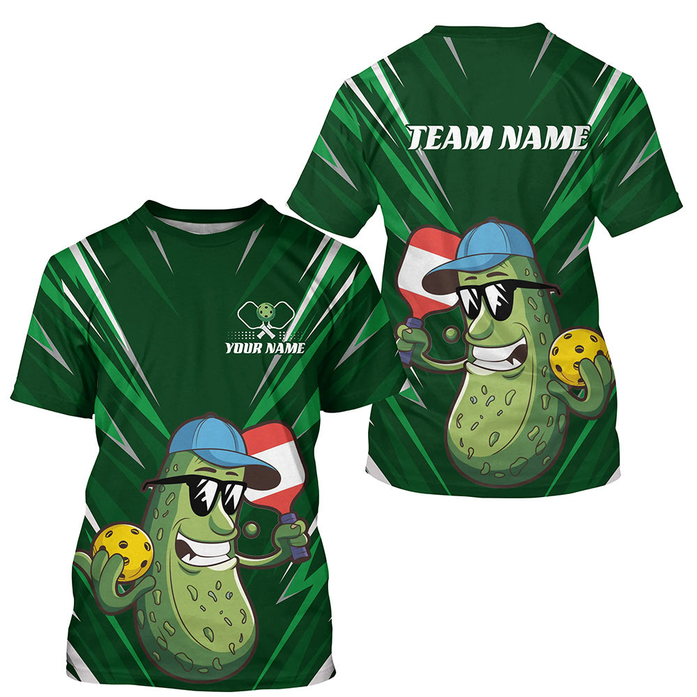 Funny Pickle Playing Pickleball Custom Cute Funny Pickleball T-Shirts, Green Pickleball Team Shirts Outfits