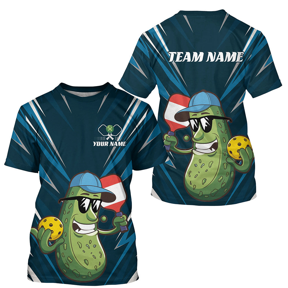 Funny Pickle Playing Pickleball Custom Cute Funny Pickleball T-Shirts, Blue Pickleball Team Shirts Outfits