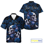 Custom Blue Roses And Skull Halloween Bowling Jersey And Button Up Shirt