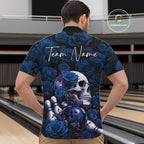 Custom Blue Roses And Skull Halloween Bowling Jersey Quarter Zip Shirt