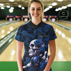 Custom Blue Roses And Skull Halloween Bowling Jersey Quarter-Zip Shirt