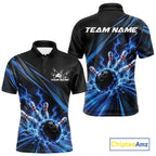 Custom Black And Blue Lightning Bowling Jerseys, Bowling Team League Polo Shirt