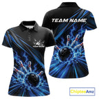 Custom Black And Blue Lightning Bowling Jerseys, Bowling Team League Polo Shirt